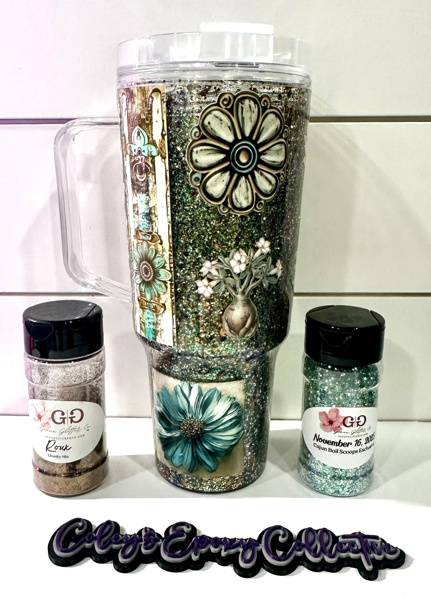 Teal Patchwork 30oz Handled Acrylic Snowglobe