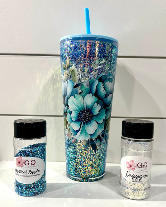 Blue Rustic Floral 24oz Acrylic Snowglobe