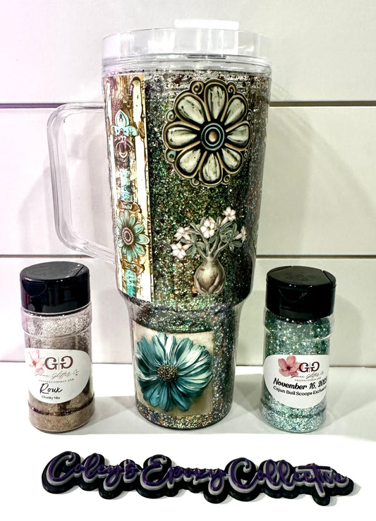 Teal Patchwork 30oz Handled Acrylic Snowglobe