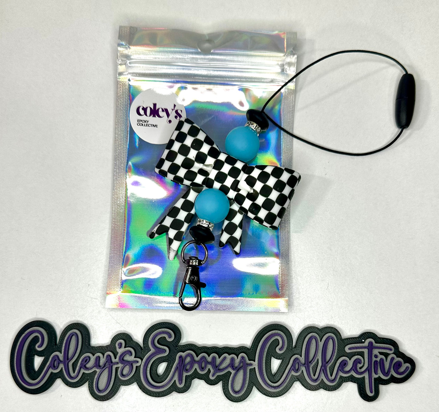 Checker & Glow Blue Medium Bow