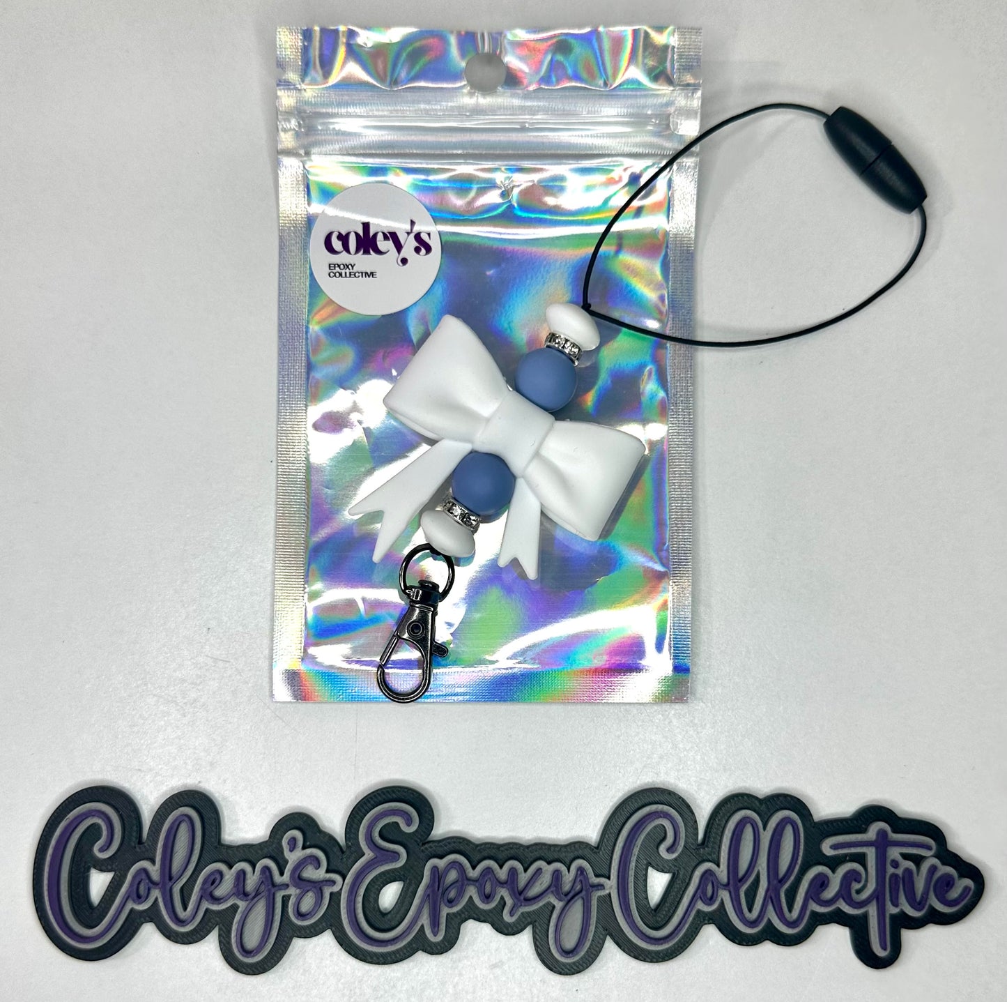 White & Slate Blue Small Bow